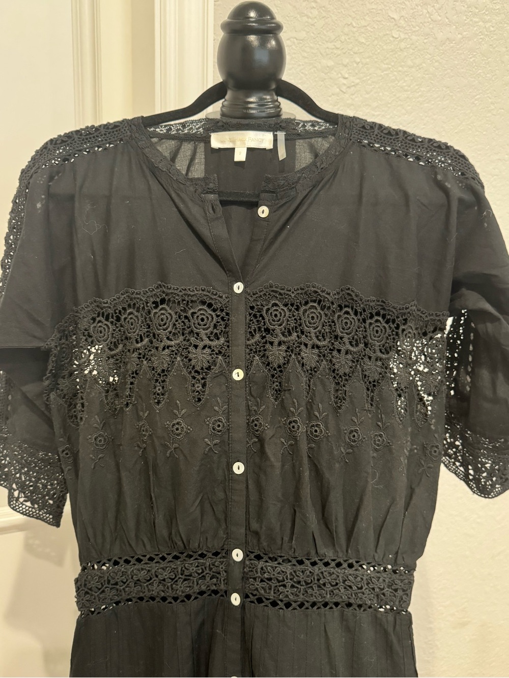 LoveShackFancy Black Crochet-Trim Button-Front Maxi Dress - Picture 2 of 3